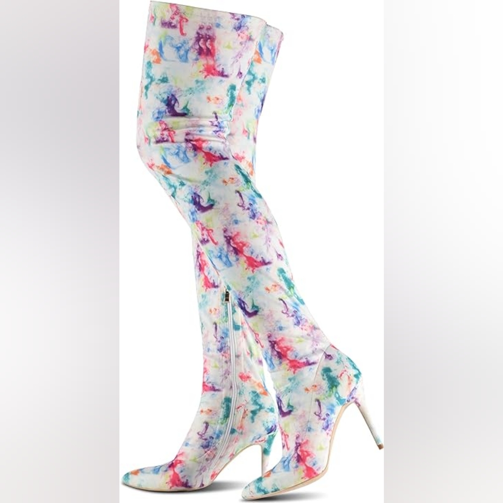 Sexy White Tie Dye Thigh Boots